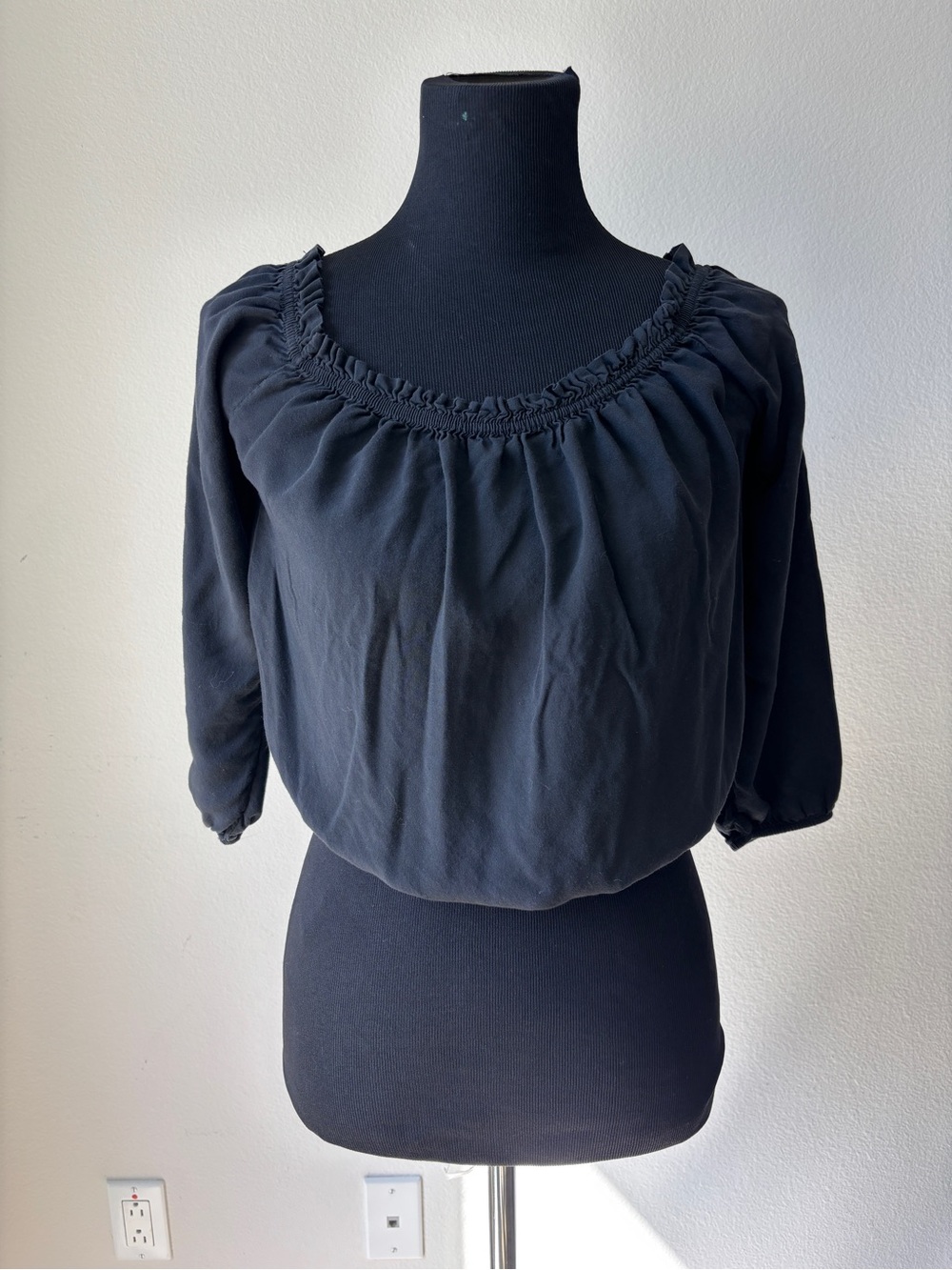 Brandy Melville Black Women’s Peasant Blouse - Classic Scoop Neck